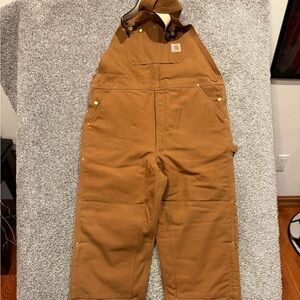 Carhartt Quilted Lined Duck Bib Overalls Mens 42x34 Double Knee R02 BRN USA Made